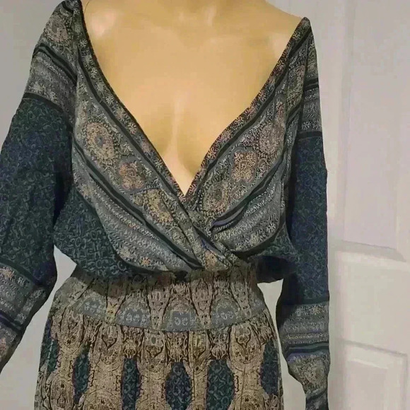 Free people reversible maxi greenish/ blue dress - Picture 12 of 16